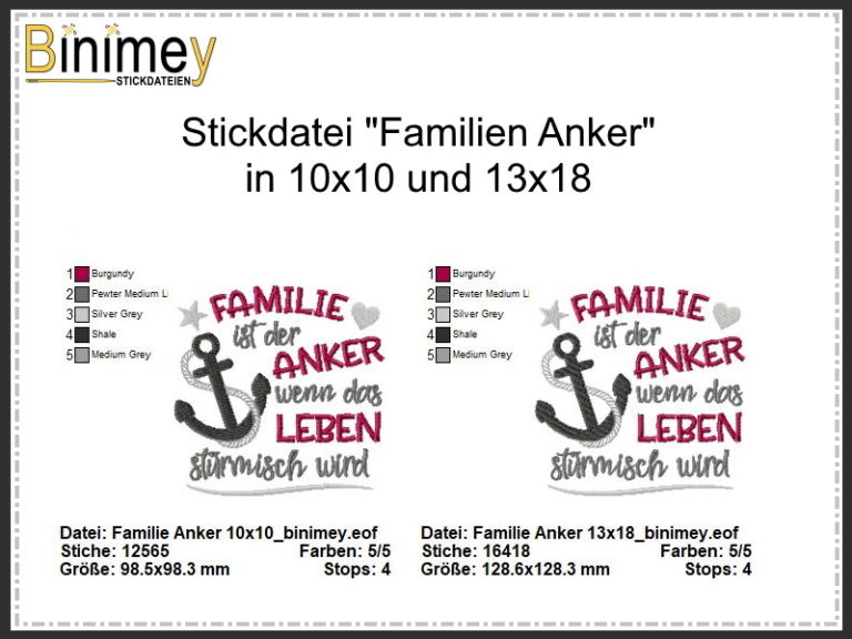 Stickdatei Familie ist der Anker - Binimey