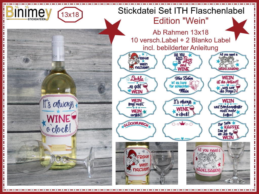 Stickdatei Flaschenlabel Wein - Binimey