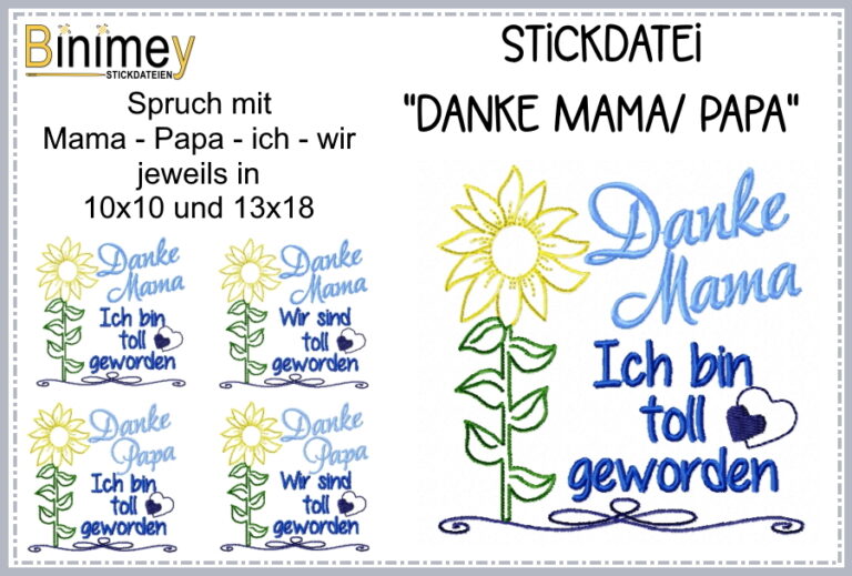 Stickdatei Danke Mama Papa Binimey