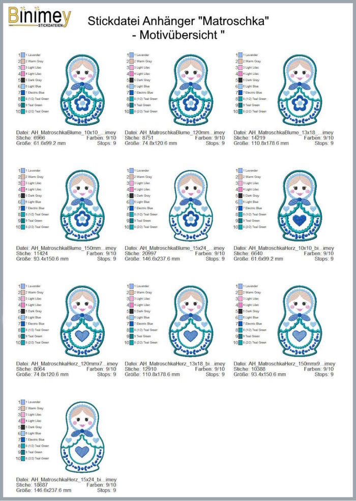 Stickdatei Anhänger und Stabdesign Matroschka [Digital] – Bild 3