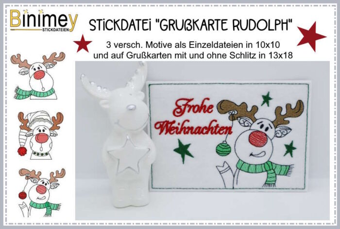 Stickdatei Motiv und Grußkarte Rudolph [Digital] – Bild 2