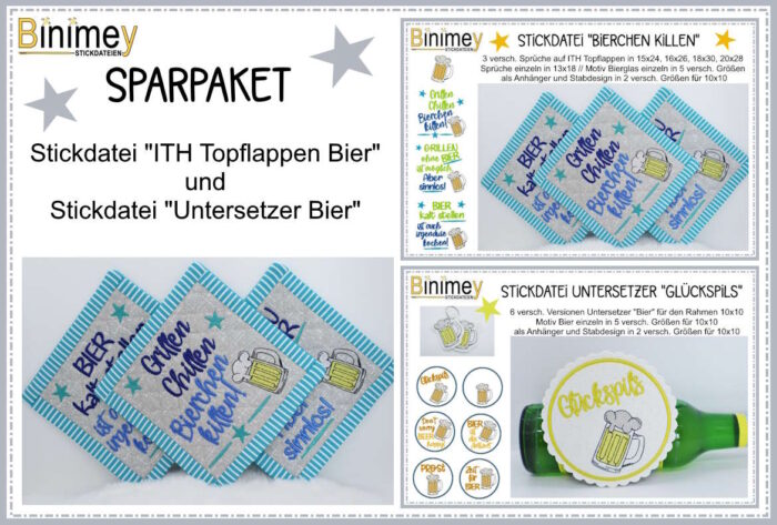 Stickdatei Sparpaket Topflappen und Untersetzer Glückspils [Digital]