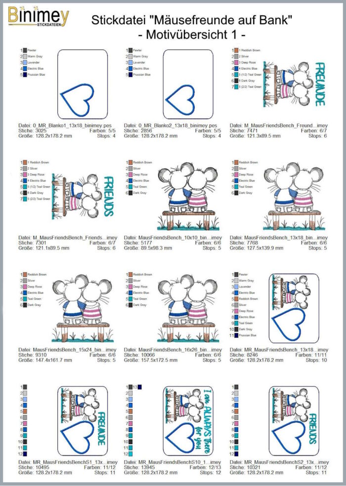 Stickdatei Mäuse Freunde auf Bank [Digital] – Bild 2