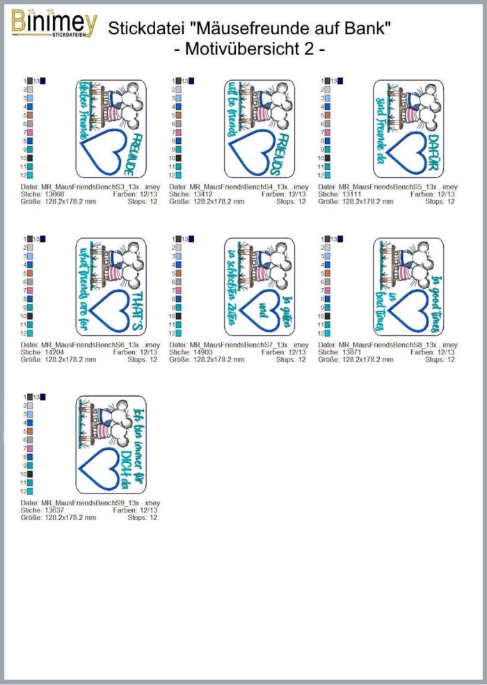 Stickdatei Mäuse Freunde auf Bank [Digital] – Bild 3