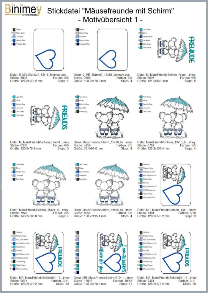 Stickdatei Mäuse Freunde mit Schirm [Digital] – Bild 2
