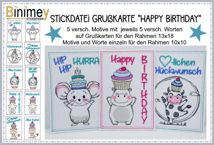 Stickdatei Grußkarte und Motiv Happy Birthday [Digital]