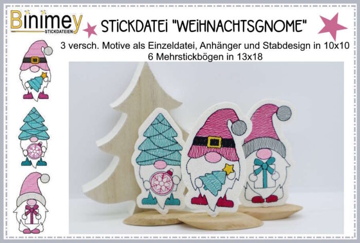 Stickdatei Geldgeschenk Anhänger und Stabdesign Weihnachtsgnome [Digital]