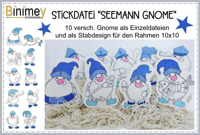 Stickdatei Motive und Stabdesign Seemann - Gnome [Digital]