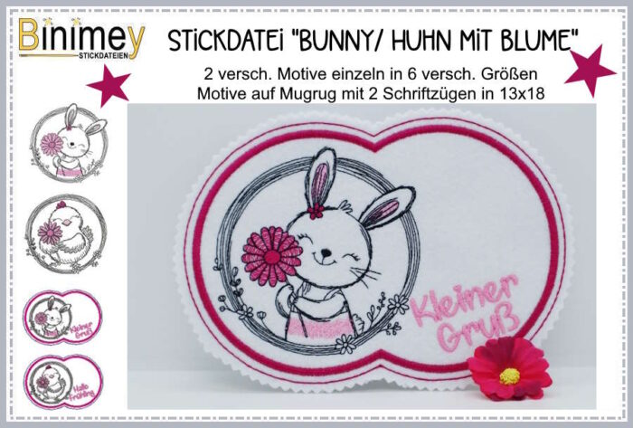 Stickdatei Mugrug Bunny mit Frühlingsblume [Digital]