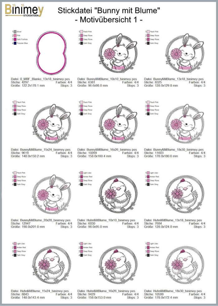 Stickdatei Mugrug Bunny mit Frühlingsblume [Digital] – Bild 2