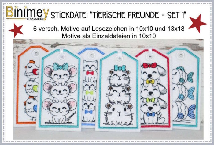 Stickdatei Lesezeichen Tierische Freunde Set 1 [Digital]