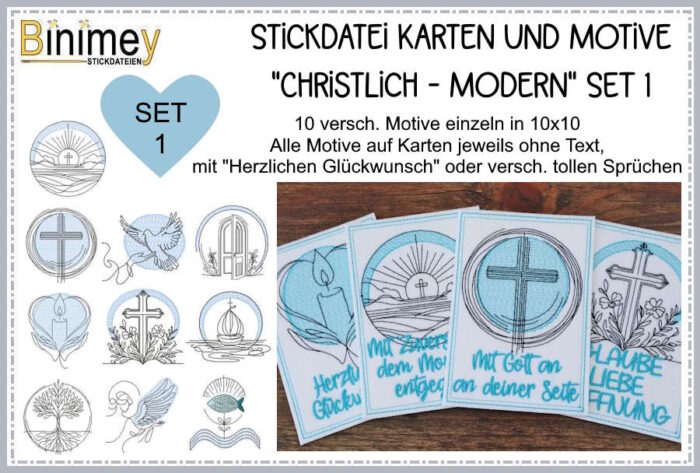 Stickdatei Karten und Motive - Set 1- Taufe - Konfirmation - Kommunion - Firmung [Digital]